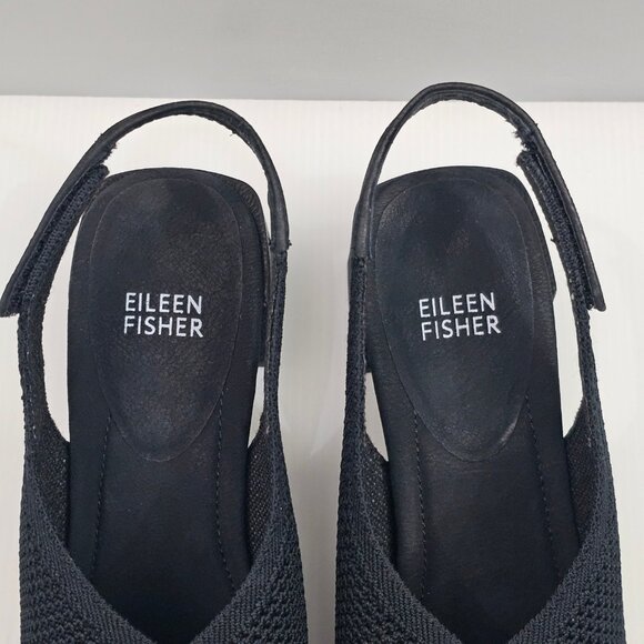 Eileen Fisher Trudy Sandal Womens 9 Black Stretch Knit Block Heel Slingback - Picture 7 of 12